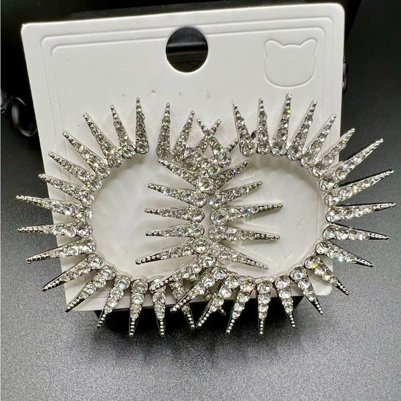 New Sparkling Crystal Accented Silver Hoop Earrings - Picture 6 of 10